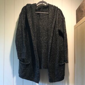 Brandy Melville heathered charcoal hooded cardigan pockets no buttons L/XL